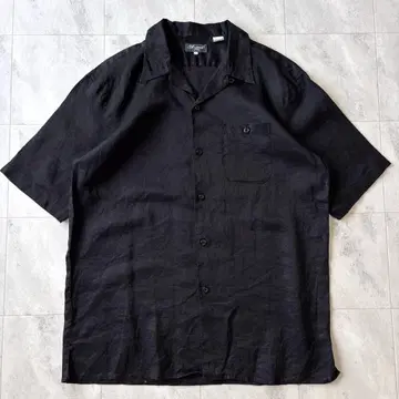 빈티지 블랙 린넨 오픈 카라 셔츠 무지 00s 오픈 카라 XXL