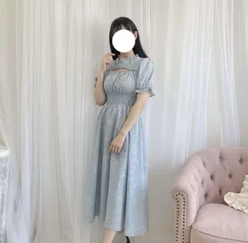 evelyn 꽃무늬 원피스 스카이블루 반팔