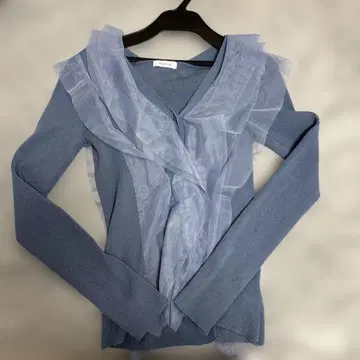 FRAY I.D 프릴이 있는 블루 리브 니트