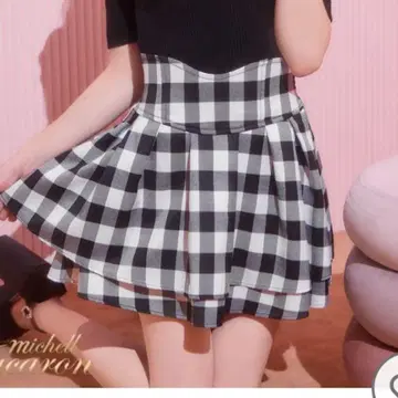 미셸 마카롱 michellMacaron 블록 체크 슬림 레그 스커트