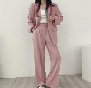 핑크 수트 와이드 팬츠 셋업