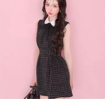 mmeeme 엠미에메 비쥬 컬러 리본 미니 원피스 블랙