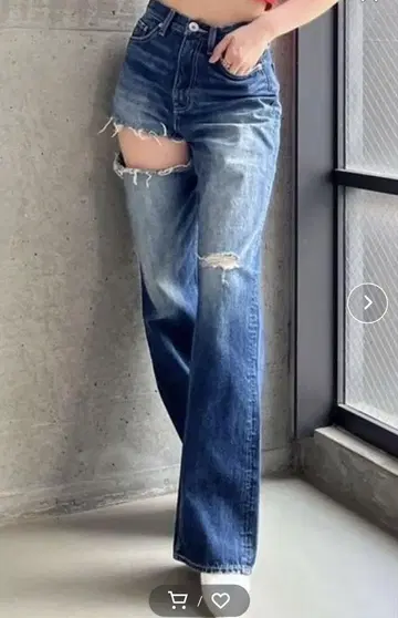 GYDA SIDE RIPPED 스트레이트 와이드 데님 팬츠