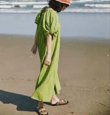 Freada 인도 도비 소매 원피스 그린 F
