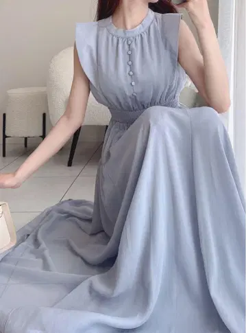 양류 쉬폰 프릴 플레어 원피스 k9123c 블루 S 사이즈