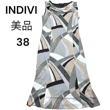 INDIVI 기하학 패턴 슬리브리스 원피스 38 M 새상품급
