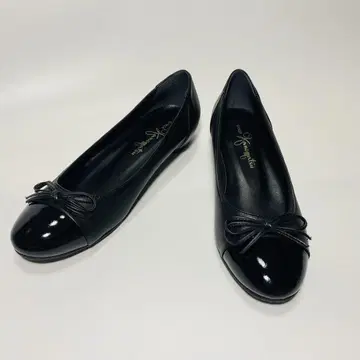 긴자 카네마츠 플랫 발레 슈즈 리본 펌프스 23.5 블랙 가죽
