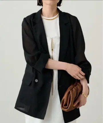 Loungedress [세탁 가능!] 린넨 같은 시어 자켓 블랙