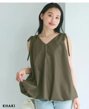 택 포함 새상품 리본 벌룬 슬리브리스 블라우스