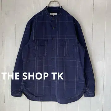 THE SHOP TK 밴드 카라 네이비 체크 셔츠 M 사이즈