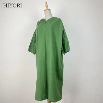 HIYORI 린넨 블렌드 원피스 루즈핏 그린 계열