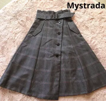 Mystrada 마이 스트라다 36 롱 스커트 체크 무늬 허리 벨트