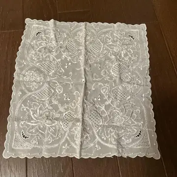 레이스 자수 화이트 린넨 손수건 약 30cm 여성용