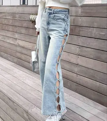 SPIRALGIRL 사이드 오벌 홀 데님