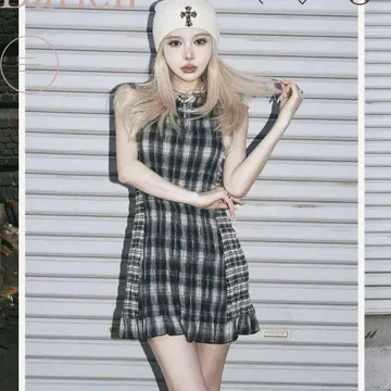 darich 체크 콤비 미니 원피스