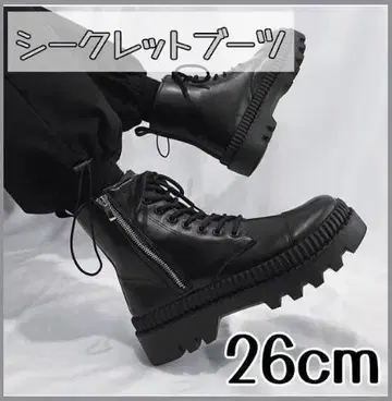 키높이 신발 통굽 부츠 지퍼 부츠 신장 UP 블랙 26cm