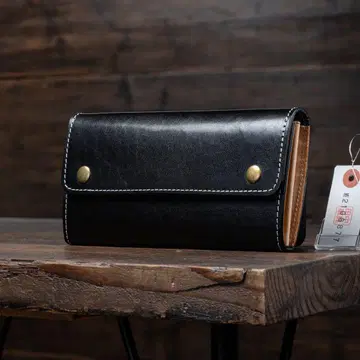 천연 가죽 새상품 플랩 장지갑 블랙 검정