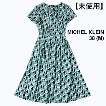 미사용 MICHELKLEIN 미쉘클랑 셋업 기하학 패턴 반팔 M
