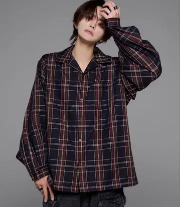 돌먼 슬리브 오픈 카라 셔츠