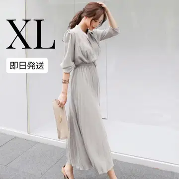 2개 세트 포멀 원피스 플리츠 XL 그레이 롱 원피스