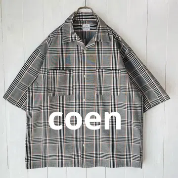 COEN 오픈 카라 체크 반팔 셔츠 XL 사이즈