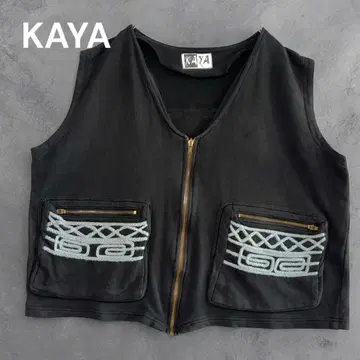 KAYA 맨투맨 베스트 포켓 털실 자수 빈티지 구제 의류 넉넉한