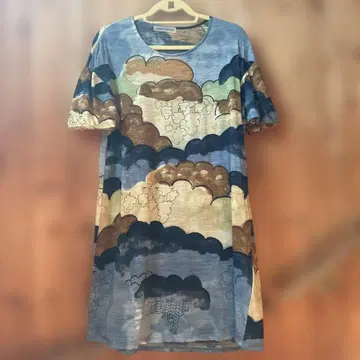TSUMORI CHISATO 아트 프린트 반팔 튜닉 원피스