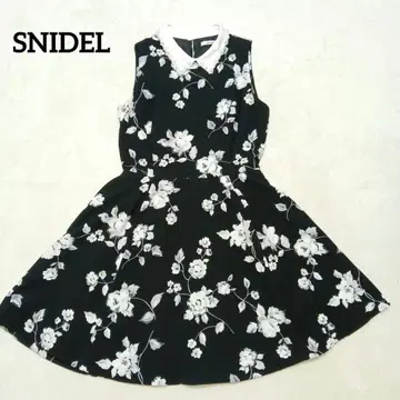 새상품급 스나이델 플레어 원피스 슬리브리스 펄 옷깃 올 패턴 꽃무늬 M