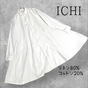 ICHI 이치 린넨 혼방 A 라인 치비 옷깃 롱 셔츠 튜닉 겉옷 일본제
