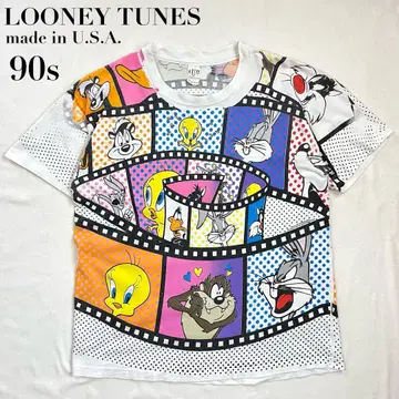 90s USA제 LOONEY TUNES 올 패턴 티셔츠 태즈매니안 데빌
