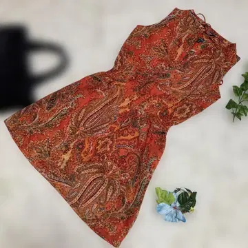 컨디션 최상 랄프 로렌 슬리브리스 원피스 오렌지 페이즐리 M