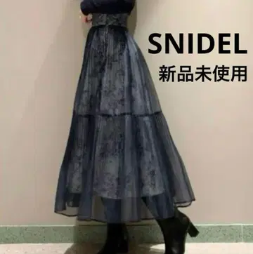 SNIDEL 스나이델 네이비 쉬폰 플리츠 스커트