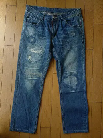 INDIANA JEANS 데미지 리페어 가공 데님 가죽 패치