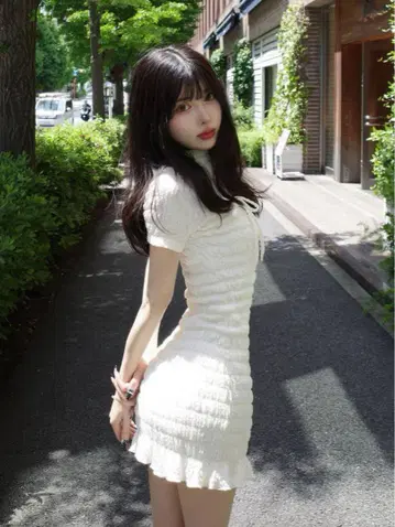 다리치 리본 셔링 미니 원피스