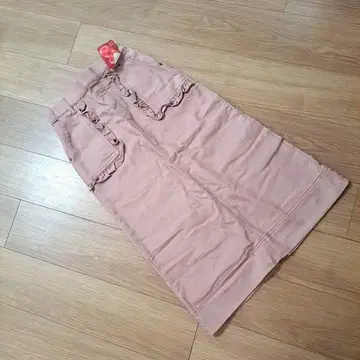 핑크 프릴 데님 롱 스커트 뒷면 슬릿