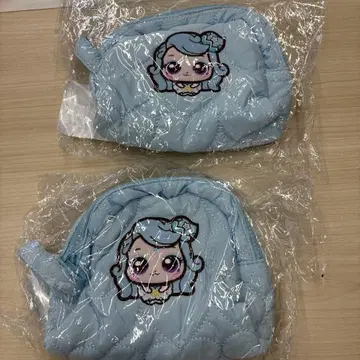 한국 기념품 스카이블루 캐릭터 자수 퀼팅 파우치 2개