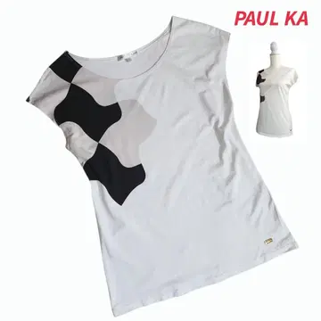 PAULE KA 비대칭 프렌치 슬리브 티셔츠 화이트 블랙 그레이지 572