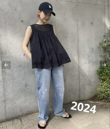 2024 스픽 앤 스팬 HYU 레이스 개더 블라우스 블랙 검정