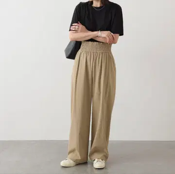 저널 스탠다드 나일론 스트레치 와이드 팬츠 베이지