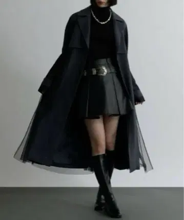 Ellno de Mavie 튤 레이어드 롱 트렌치코트