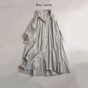 0341 레이 카즌 셔츠 원피스 그린 스트라이프 Ray cassin