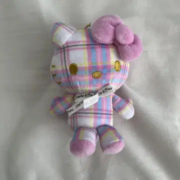 헬로키티 봉제 인형 키링 체크 무늬 산리오