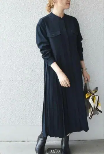 미사용 새상품 shipsany 조젯 플리츠 원피스 네이비