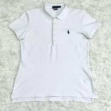 랄프 로렌 폴로 셔츠 화이트 여성용 L 포니 자수 슬림 핏