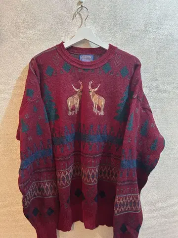 Pendleton 사슴 자수 빨간색 울 스웨터 펜들턴