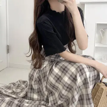 ZOZOTOWN mily bilet 플리츠 도킹 체크 원피스
