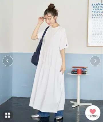 챔피온 화이트 반팔 원피스 Champion