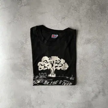 90s Hanes 프린트 티셔츠 페이드 블랙 USA제 XL