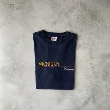 90s 미시건 자수 티셔츠 네이비 반팔 USA제 L