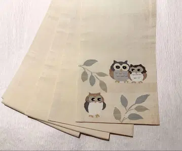 순수 실크 반폭 오비 올빼미 아이보리